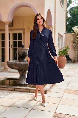 Image of GRACE KARIN Womens 2025 Fall Long Sleeve Dress, Casual V Neck Pleated A Line Flowy Midi Dresses