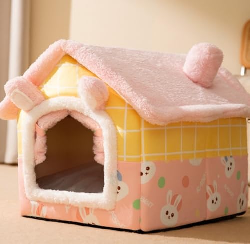 Mearrineser 犬用ハウス、取り外して洗濯可能で、四季を通じて使用できます。犬用ハウス、猫用ハウス、犬用ベッド、ペット用品 (ピンク)