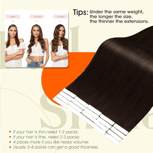 Image of Full Shine Injection Tape ins Human Hair Extensions Injected Tape in Extensions Color 2 Brown Straight Brazilian Extension Seamless Remy Silky Skin Weft 24Inch 50Gram 20Pcs for Wedding