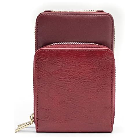 Movilshop Women's Crossbody Bag [Red Color] Small for Mobile Phone - Cross Crossbody Bags - Wallet Wallet Mini Leatherette Bag Large Compartments Built-in Card Holder., garnet Cover