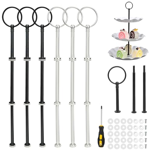 Sayudar 6 Set Etageren Stangen - 3 Stufige Etageren Stangen Set Vintage Etagen Bausatz und Ein Schraubenzieher Metallstange Etagerenhalter Mittellochausstech für 2 bis 3 Stufige Tortenständer