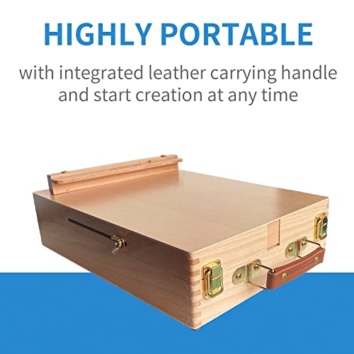 Falling in Art Wooden Tabletop Easel, Solid Wood Sketchbox Desktop Easel for Painting, Portable Art Drawing Easel for Beginners and Professionals