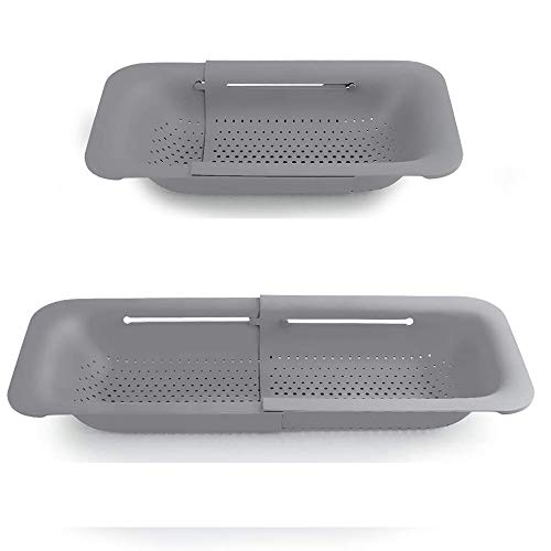 Extendable Strainer Basket Over The Sink Colander Vegetables Noodle Pasta Food Drain Basket Space Saver Portable Drainer (Grey) #TOP16