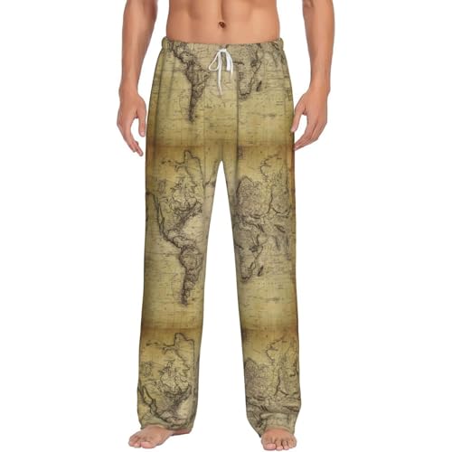 Vintage World Map Mens Pajama Pants Comfy Lounge Pants Casual Pjs Bottoms