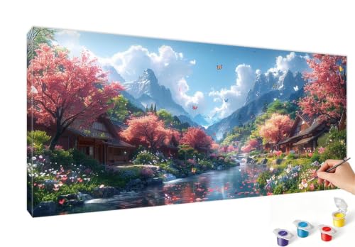 Peinture par Numéro Adulte Arbre Rose Toile Grand Format sans Dessiner