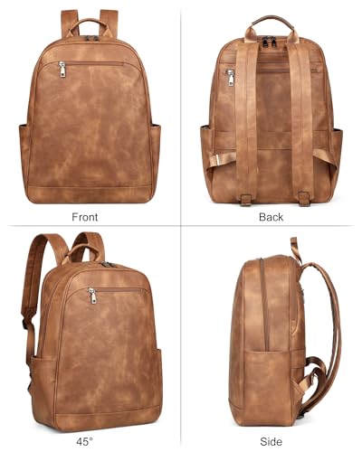 MASINTOR 15.6 inch Leather Laptop Backpack Purse for Women, Designer Travel and Work Bag with Laptop Compartment Mocha Brown4