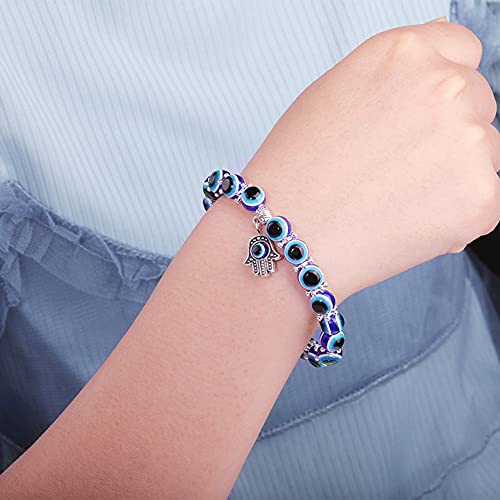 SUMMER LOVE Handmade Evil Eye Jewelry Blue Beaded Charm Stretch Bracelet Evil Eye Bracelet for Women Men Teens2