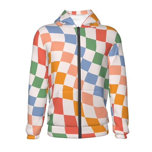 Wavy Checkerboard Kids Pullover Hoodies Boys Zip Up Sweatshirts Girls Athletic Clothes with Pocket2