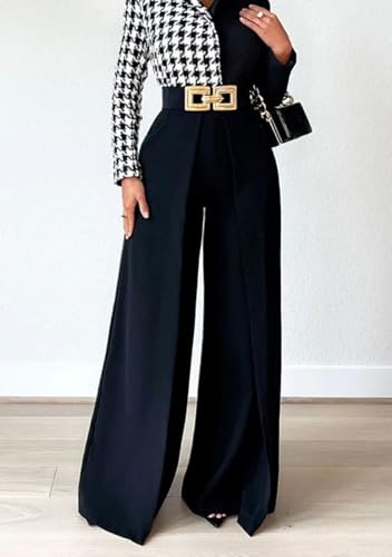 LROSEY Women Wide Leg Work Dress Pants Dressy Flowy High Waisted Pleated Palazzo Trousers for Business Office Wear Suit3