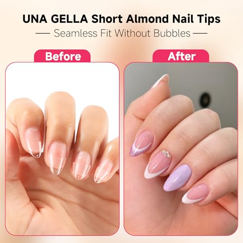 UNA GELLA Short Almond Gel Nail Tips: 504PCS Acylic Nail Tips Almond Shape Extra Short Pre Etched Half Cover 12sizes Salon Quality Soft Press On Nails DIY for Home Nails Extension