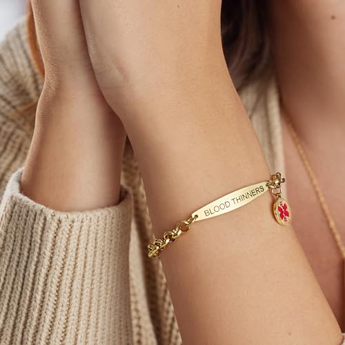 Medical Alert ID Bracelet for Women, Stylish Customizable Medic Jewelry,18k Gold, Rose Gold, Silver, Personalized Engraving, Hypoallergenic, Waterproof, Includes Gift Box & Med ID Wallet Card2