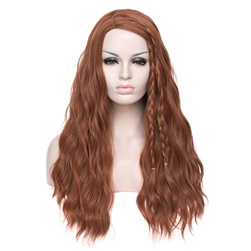 BUFASHION 23" Women's Long Brown Curly Wavy Braid Wig Cosplay Halloween Party Fashion Synthetic Wigs+Wig Cap (Brown 2)