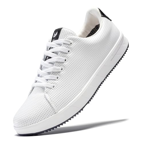 U.Ofeiy Men's Golf Shoes Professional Spikeless Leather Sneakers Non Slip Low Top Lightweight Comfort Travel Walking Shoes White 13