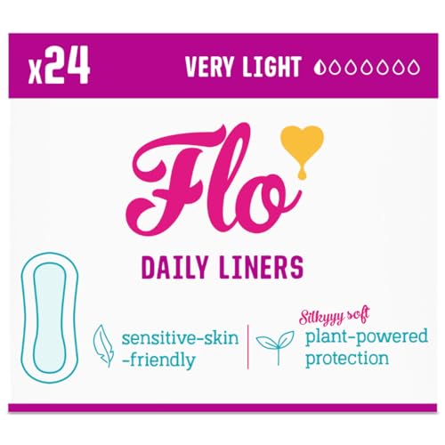 FLO - Organic Bamboo Daily Panty Liners, Plant-Based Cotton, Biodegradable & Plastic Free, Leak-Busting Protection, Individually Wrapped, 24 Count