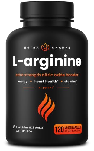 NutraChamps L-Arginine 1000mg + L-Citrulline 250mg, Nitric Oxide Booster for Heart Health, Energy & Stamina, Extra Strength Amino Acid Complex, 120 Vegan Capsules