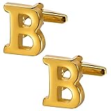 Cufflinks for Men and Boy in Gift Box,18K Gold Tone Cuff links for Business Wedding Shirt Accessory-Letter B