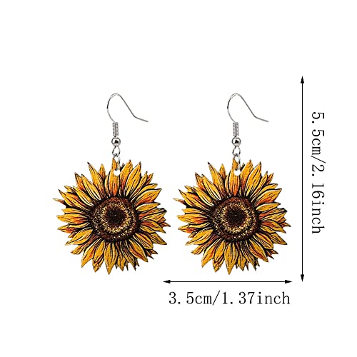 Unique Simple Handmade Wooden Sunflower Daisy Flower Dangle Drop Earrings Bohemian Colour Sunflower Earrings for Women Elegant Summer Boho Jewelry2