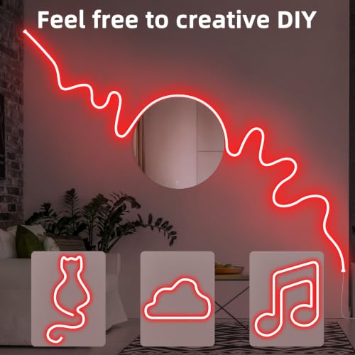 Image of Lamomo Red Led Strip Lights 32.8Ft, 2 Roll Neon Rope Strip 0.39In /Cut, 12V Flex Waterproof Silicone DIY Neon Sign for Kitchen Bedroom Commercial Decor, 6mm Width(Power Adapter not Included)