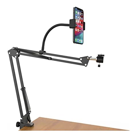 Overhead Tripod for iPhone Compact Camera: Flexible Scissor Arm Ring Light Desk Mount Live Streaming Kit, Phone arm Stand for Online Teaching Webcam Meeting Video Recording Baking Crafting Nail Art Cover