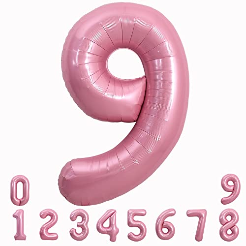Image of TONIFUL 40 Inch Light Pink Large Numbers 0-9, Number 9 Digital Helium Balloon, Pink Foil Mylar Big Number Pastel for Birthday Party Anniversary Supplies Decorations