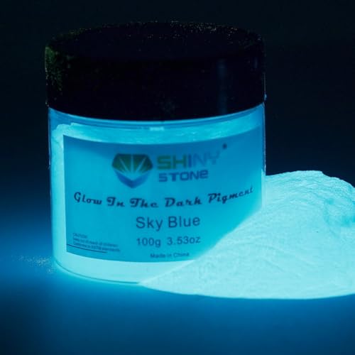 Shiny Stone Glow in The Dark Powder Pigment, Neutral and Fluorescent Colorful Luminous Pigment Powder for Painting, Epoxy Resin Colorant, DIY Crafts and Theme Party,100g/3.53oz (Sky Blue)