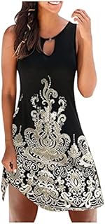 Black Dresses for Women Funeral, Dress with Pockets White Mini Dress Graduation Maternity Night Out & Cocktail Dresses Casual Summer Floral Printed Tank Sleeveless Dress Hollow (XL, Khaki)