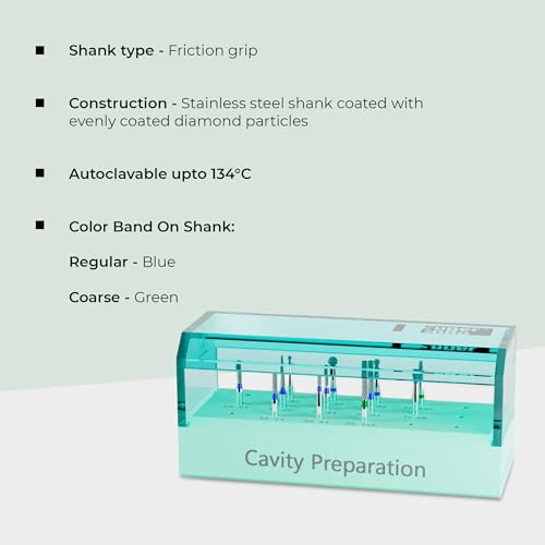 Image of Cavity Preparation Burs Kit | 12 Diamond Burs for Cavity Shaping | Stainless Steel Shank | Friction Grip | Autoclavable | Dental Restoration Tool