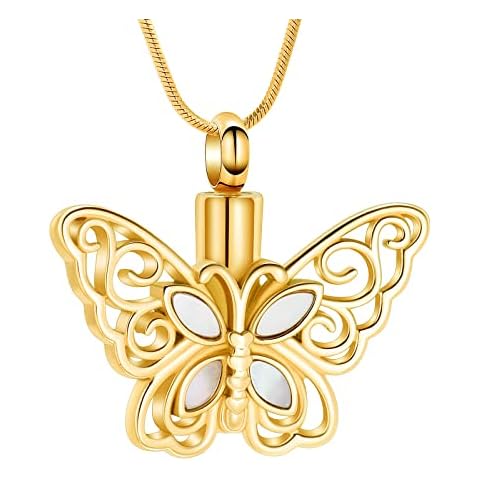 Minicremation Cremation Jewelry for Ashes Memorial Keepsake for Beloved's Ashes Urn Pendants Butterfly Cremation Necklace for Ashes, Metal, not Cover