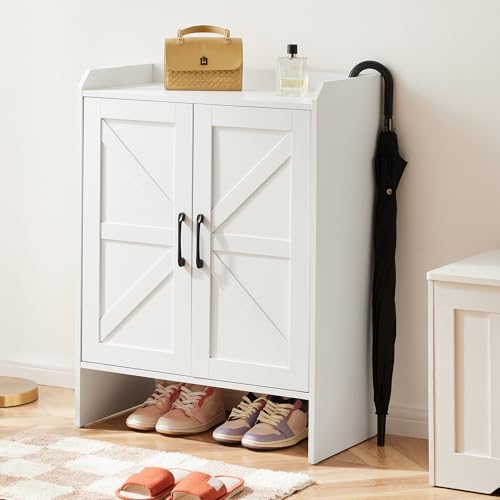 Mericonia Farmhouse Shoe Cabinet with Doors, Modern Large 5-Tier Shoe Storage Cabinet with Adjustable Shelves, Wooden Shoe Organizer for Entryway, Hallway, Closet, Bedroom, Living Room