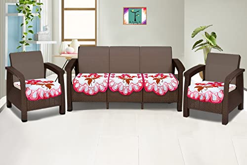 Image of The Furnishing Tree Cotton Floral Knitted Pattern 5 Pieces Bottom only 5 Seater Sofa Cover Set Pink