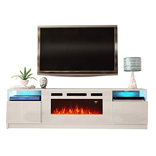 MEBLE FURNITURE & RUGS York WH02 Electric Fireplace Modern 79\" TV Stand