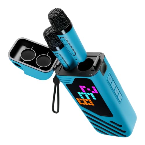 Image of Zebronics Music Bomb X50 Bluetooth Speaker, 20W RMS, Up to 7h Playback, 4000mAh, Dual Wireless Mics + Holder, Karaoke & Voice Changer, 17 Animations LED Pixel Display, BT v5.3, TWS, Type-C (Blue)