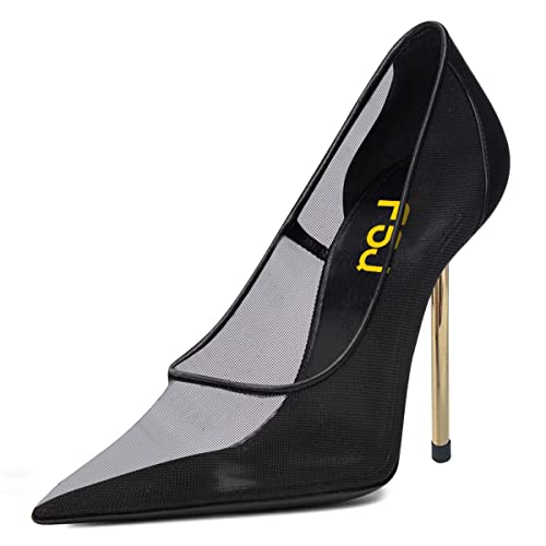 FSJ Women Sexy Mesh Pointed Toe Stiletto High Heel Pumps Slip On Elegant Party Dress Formal Ladies Shoes Size 4-15 US
