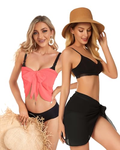 Image of CHICGAL 2 Pieces Women Beach Sarong Bathing Suit Wrap Skirt Sheer Bikini Swimsuit Cover Ups for Swimwear