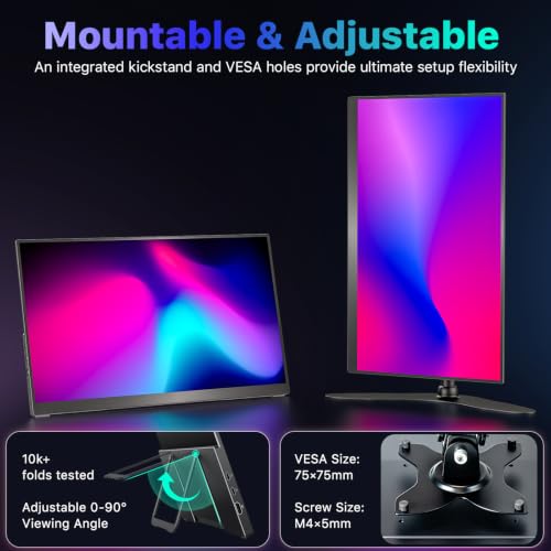 Image of VisionOwl Portable Monitor 19 Inch 4K UHD 144Hz 560 nits 125% sRGB Second Screen, USB-C HDMI HDR Travel Monitor for Laptop PC MacBook PS5 Xbox, VESA Mountable, with Speakers, Built-in Kickstand