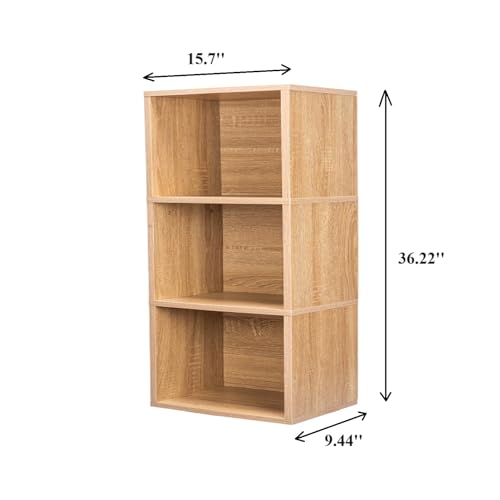 Image of 3 Cube Storage Shelf, 3 Cube Storage Organizer, 3 Tier Bookshelf Small Bookcase, Wooden Book Shelf for Bedroom, Small Bookshelf for Living Room and Office (3 Tier, Natural)