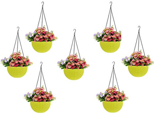 Image of Go Hooked Plastic Flower Hanging Planter, Yellow, Pot Diameter-7.1 Inch, Pot Height -4.8 Inch, Pot Thickness-3 mm, Chain Length-13 inch Approx., 7 Pieces