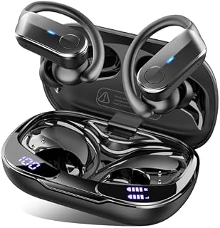 Bluetooth 5.4 Kopfhörer Sport, 70Std In Ear Kopfhörer Bluetooth mit 4 Noise Cancelling Mic, HiFi Stereo Tiefer Bass Kabellose Kopfhörer, IPX8 Wasserdicht Ohrhörer mit Ohrhaken, LED-Anzeige Android/iOS