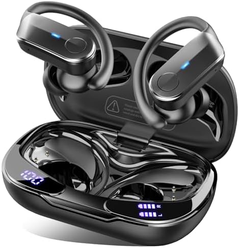 Bluetooth 5.4 Kopfhörer Sport, 70Std In Ear Kopfhörer Bluetooth mit 4 Noise Cancelling Mic, HiFi Stereo Tiefer Bass Kabellose Kopfhörer, IPX8 Wasserdicht Ohrhörer mit Ohrhaken, LED-Anzeige Android/iOS
