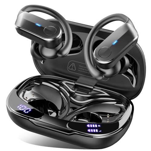 Ordtop Bluetooth 5.4 Kopfhörer Sport, 70H In Ear Kopfhörer Bluetooth mit 4 Noise Cancelling Mics, HiFi Stereo Tiefer Bass Kabellose Kopfhörer mit Ohrhaken, IPX8 Wasserdicht Ohrhörer, LED-Anzeige USB-C