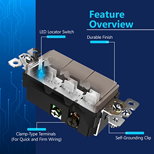 Image of LIDER Lighted Triple Switch with Screwless Wall Plate, Combination Frameless Decorator Switch with Locator Light, Ground Terminal Single Pole, 15A 120V, UL Listed, Thermoplastic, Matte Nickel, 2-Pack