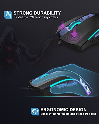 Costom Xvx G705 Wired Gaming Mouse, Rgb Backlit Pc Gaming Mouse With Adjustable 12000Dpi/7 Programmable Buttons, Gamer Computer Usb Mouse For Windows Mac Laptop Pc, Great Wave Off Kanagawa #TOP3