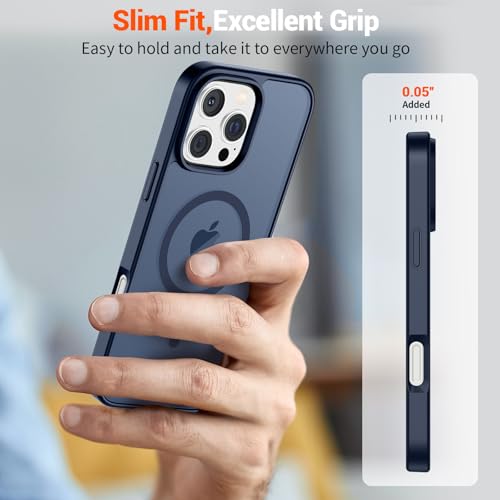 Image of SUPFINE Magnetic for iPhone 16 Pro Case with Screen Protector (Compatible with MagSafe) (Military Grade Drop Protection) Translucent Matte Shockproof Phone Cover,Dark Blue