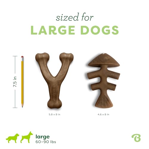 Image of Benebone 2-pack Fishbone /Wishbone Durable Dog Chew Toys, Real Fish, Real Bacon, Made in USA, Large