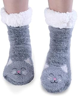Jeasona Ladies Fluffy Slipper Socks with Grippers for Women Cat Socks for Women Cat Gifts for Cat Lovers Christmas Gifts for Women Fleece Cute Warm Cosy Non-slip Winter 2.5-5