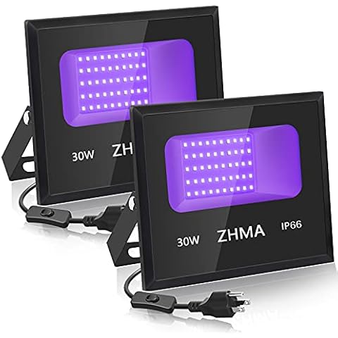 ZHMA 30W UV LED Black Light,IP66 Waterproof UV Light,for Outdoor Holiday Fluorescent Celebrations,Glow in The Dark Birthday Party and Halloween New Year Decoration,UV Black Light 2 Pack Cover