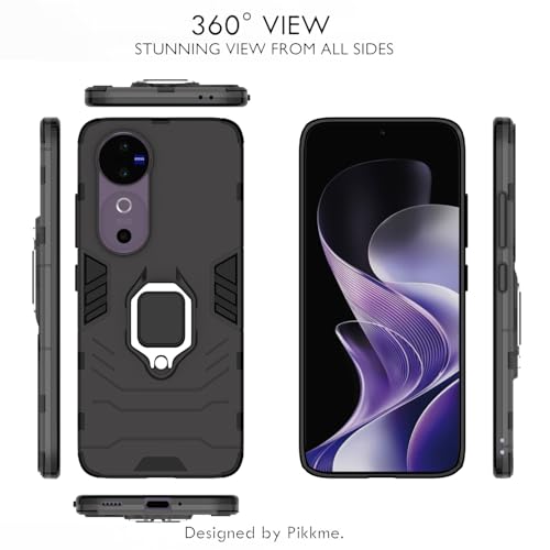 Image of Pikkme D5 Tough Armor Bumper Case | 360 Protection Case | Ring Holder Stand Back Cover for Vivo V40 5G / V40 Pro 5G / T3 Ultra 5G (Black)