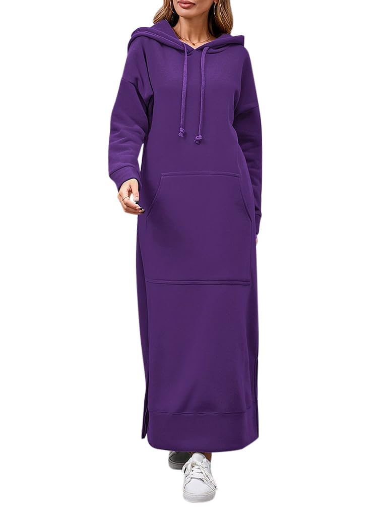 Generisch Damska bluza z kapturem, z długim rękawem, ciepła bluza na jesień i zimę, sukienka maxi z kieszeniami