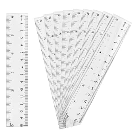 Plastic Ruler Set,10 Pcs 15cm Clear Ruler Transparent Straight Ruler Shatter Resistant Ruler School Office Stationary Ruler for Student Kids Teacher Cover