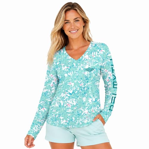 Palmyth Long Sleeve Fishing Shirt Womens Sun Protection T-Shirt UPF 50+ with Thumb Holes Turquoise L